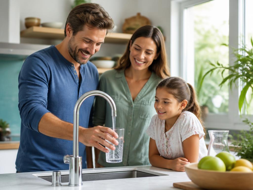 Family enjoying clean, fresh water from the kitchen tap